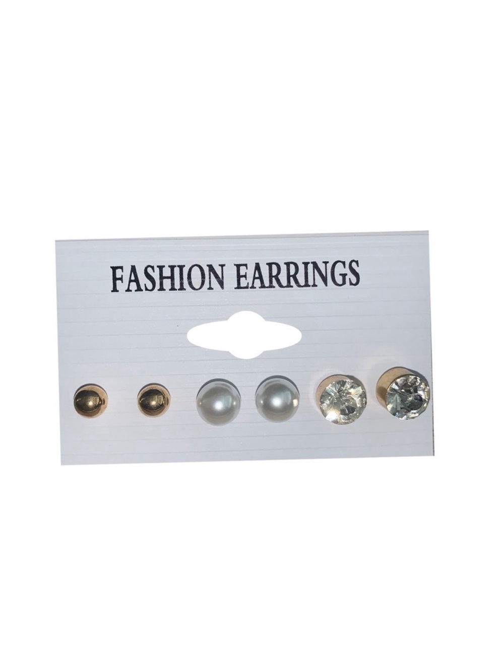 💋Earrings Set 3pc Gold Crystal, Pearl, Metal Ball Jewelry Studs Pack